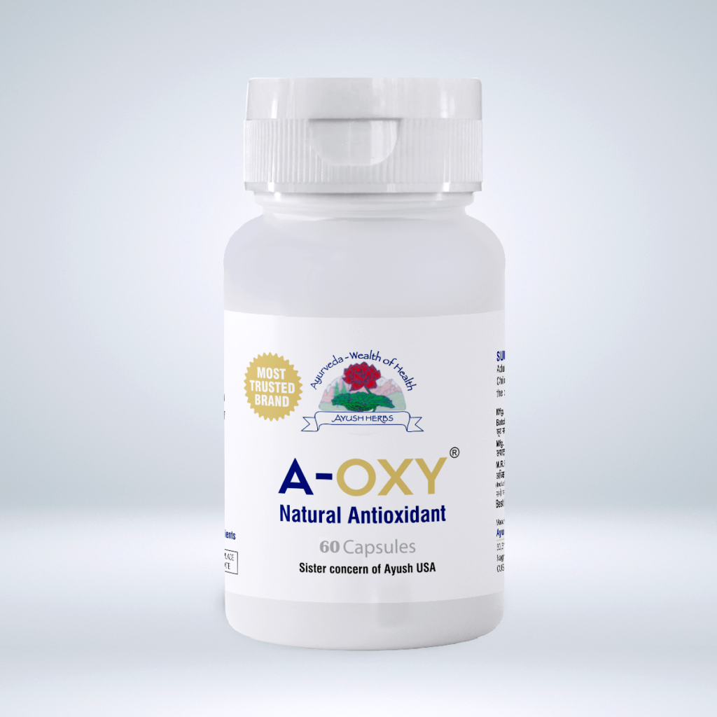 A-oxy (Amla) Capsules - Natural Anti-Oxidant supplement bottle, promoting immune health with standardized Amla extract.