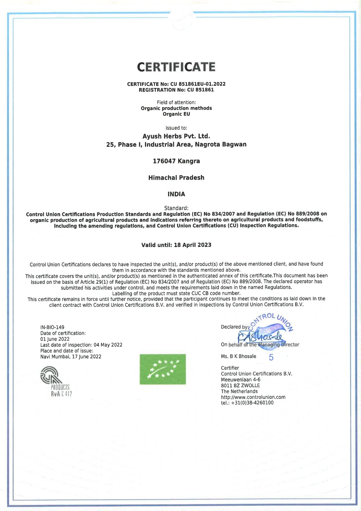 851861 Ayush Herbs EU Scope Certificate page 0001